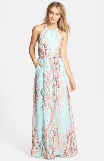 Jessica Simpson Print Chiffon Halter Maxi Dress