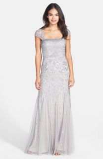 Adrianna Papell Beaded Mesh Trumpet Gown