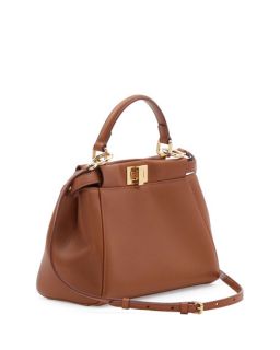 Fendi Peekaboo Mini Leather Satchel Bag, Brown