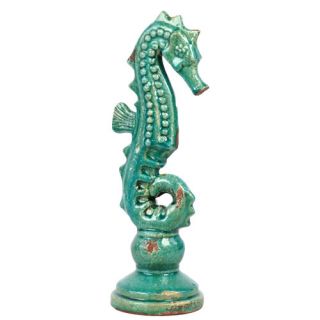 Urban Trends Ceramic Seahorse on a Pedestal SM Gloss Ecru
