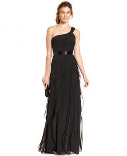 Adrianna Papell Petite One Shoulder Tiered Chiffon Gown