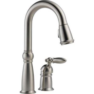 Delta Victorian Single Handle Bar Faucet with Pull Down Sprayer and MagnaTite Docking in Brilliance Stainless 9955 SS DST