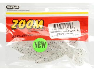Zoom Soft Plastic Fishing Bait 117 307 Swimmin Super Fluke Jr 4" Disco Green