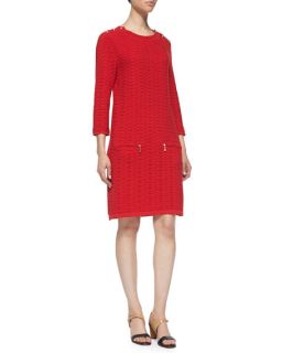 Joan Vass Sand Stitched Zip Pocket Shift Dress, Plus Size