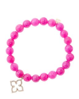 Sydney Evan 8mm Faceted Fuchsia Agate Beaded Bracelet with 14k Rose Gold/Diamond Moroccan Flower Charm (Made to Order)