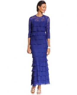 Alex Evenings Illusion Lace Tiered Gown   Dresses   Women