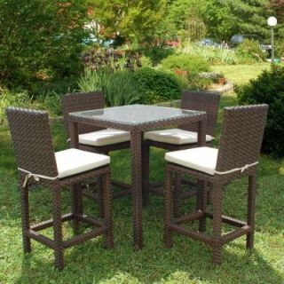 Atlantic Contemporary Lifestyle Monza Square 5 Piece Patio High Dining Set with Off White Cushions PLI MONZASET5