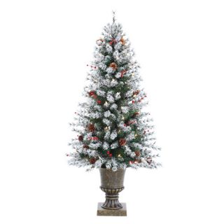 Tori Home 4.5 Flocked Artificial Pine Christmas Tree with Clear Light