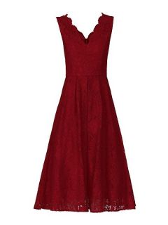 Jolie Moi Scalloped Lace Prom Dress Red