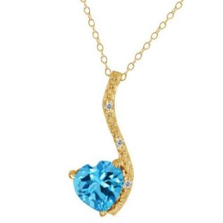 1.02 Ct Genuine Heart Shape Swiss Blue Topaz Gemstone 14k Yellow Gold Pendant