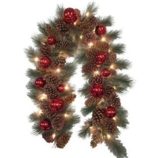 National Tree Company Decorative Collection 9 ft. Pinecone and Red Ornament Garland with 50 Clear Lights DC13 127L 9A