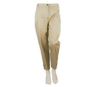 Susan Graver Cotton Sateen Ankle Pants with Pockets & Button Detail —