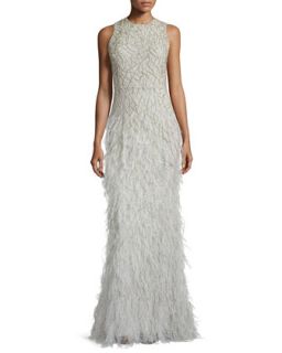Alice + Olivia Vaughn Beaded Feather Skirt Gown