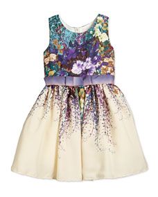 Zoe Sleeveless Floral Print Chiffon Dress, Turquoise/Ivory, Size 7 14