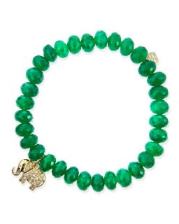 Sydney Evan 8mm Faceted Green Onyx Beaded Bracelet with 14k Gold/Diamond Small Elephant Charm (Made to Order)