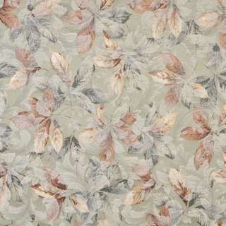 F823 Green Brown White Floral Leaf Jacquard Woven Upholstery Fabric By