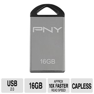 PNY Micro Metal Attache USB Flash Drive   16GB, USB 2.0   P FDI16G/APPMT2 GE