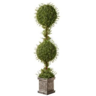 National Tree Company 60 in. Mini Tea Leaf 2 Ball Topiary in Silver Square Pot LTLM4 701 60