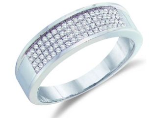 10K White Gold Diamond Four Rows MENS Wedding Band Ring   w/ Micro Pave Set Round Diamonds   (1/4 cttw, G   H Color, SI2 Clarity) 