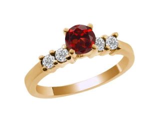 0.86 Ct Round Red Garnet White Diamond 14K Yellow Gold Engagement Ring 