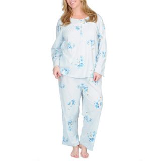 La Cera Womens Plus Size Blue Floral Knit Pajama Set   14957701