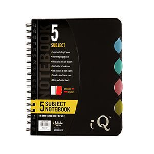 iScholar iQ 5 Subject Poly Cover Double Wire Notebook   180 Sheets, College Ruled, 9.5 x 6.5 Inches, Superior Hi bright Paper, Inside Double Sided Poly Pocket, Removable Tab Dividers, Assorted   57906