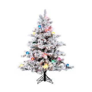 Vickerman 4.5 ft Pre Lit Alaskan Pine Flocked Artificial Christmas Tree with Multicolor Incandescent Lights