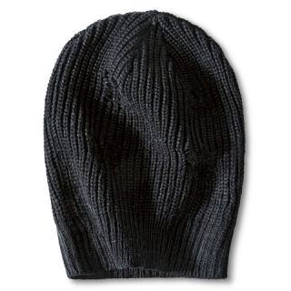 Womens Distressed Knit Beanie Hat   Black
