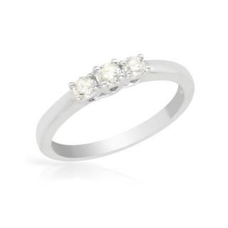 14k White Gold Three Stone Diamond Engagement Ring  