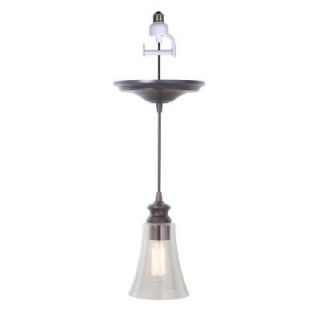 Worth Home Products 1 Light Brushed Bronze Screw In Pendant with Clear Glass Shade PBN 0924 0011