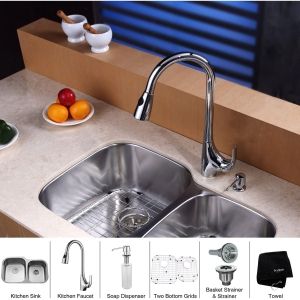 Kraus KBU24 KPF1621 KSD30CH Universal Polished Chrome  Faucet & Sink Kitchen Combos