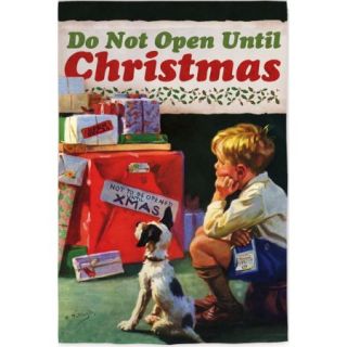 Do Not Open Until Christmas House Flag Xmas Presents Boy Puppy Dec 25th 28"x44"