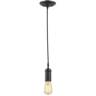 Globe Electric 1 Light Matte Black Vintage Hanging Pendant with Black Rope 64906