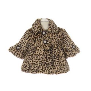 Little Girls Brown Leopard Pattern Faux Fur Winter Swing Coat 2 6