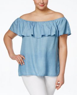 American Rag Plus Size Off the Shoulder Chambray Top, Only at