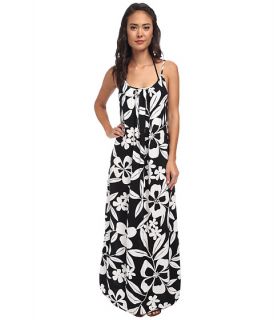 Tommy Bahama Hawaii Floral Spaghetti Strap Long Beach Dress Cover Up Black White