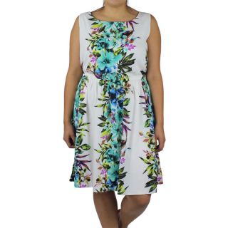 Wrapper Womens Plus White Floral Print Sleeveless Dress  