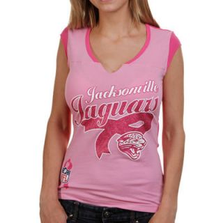 Reebok Jacksonville Jaguars Historic Logo Womens Tailsweep Ribbon Sleeveless Split Neck T Shirt   Pink