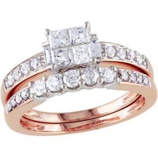 Miabella 1 Carat T.W. Princess , Baguette  and Round Cut Diamond 14kt Rose Gold Bridal Set