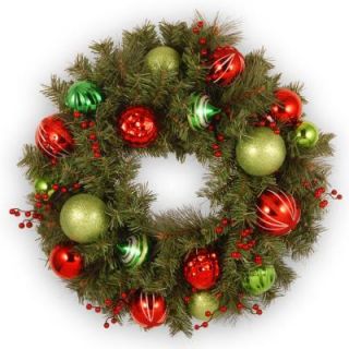 National Tree Company 24 in. Unlit Red and Green Ornament Artificial Wreath DC3 170 24W
