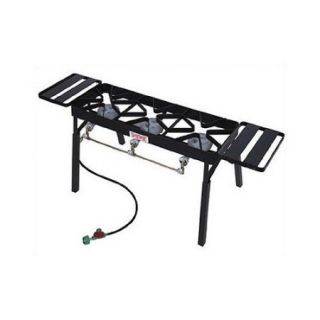 Bayou Classic Triple Fry Burner Outdoor Stove with Legs and Shelves