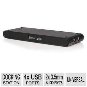StarTech USBVGADOCK2 Universal Laptop USB Docking Station   VGA Port, 10/100Mbps LAN Port, 2x 3.5mm Audio Ports, 4x USB 2.0 ports, 480 Mbps, Black