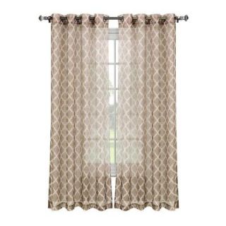 Window Elements Quatrafoil Printed Sheer Extra Wide Beige/White Grommet Curtain Panel   54 in. W x 84 in. L YMC004516