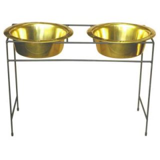Platinum Pets 8 Cup Wrought Iron Modern Diner Dog Stand with Extra Wide Rimmed Bowls in Gold MDDS64GLD