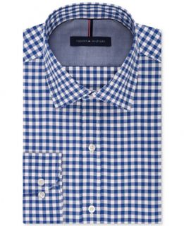 Tommy Hilfiger Mens Slim Fit Non Iron Medium Blue Gingham Dress Shirt