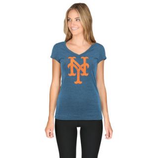 New York Mets 5th & Ocean by New Era Womens V Neck Slim Fit T Shirt   Royal