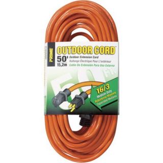 Prime Wire 50 Foot 16/3 SJTW Medium Duty Extension Cord, Orange