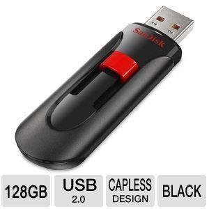 SanDisk Cruzer Glide USB Flash Drive 128GB, USB 2.0 SDCZ60 128G A46