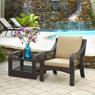 Home Styles Lanai Breeze Deep Brown 2 Piece Woven Patio Accent Chair and End Table Set with Yellow Cushion 5804 100