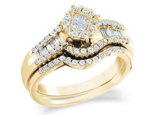 14k Yellow Gold Diamond Ladies Engagement Ring Wedding Band Two 2 Ring Set Solitaire Style Center Setting Side Stones  Diamond Ring  (.64 cttw, G   H Color, SI2 Clarity)